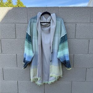 Free People Textured Knit Cardigan in Gray and Cream